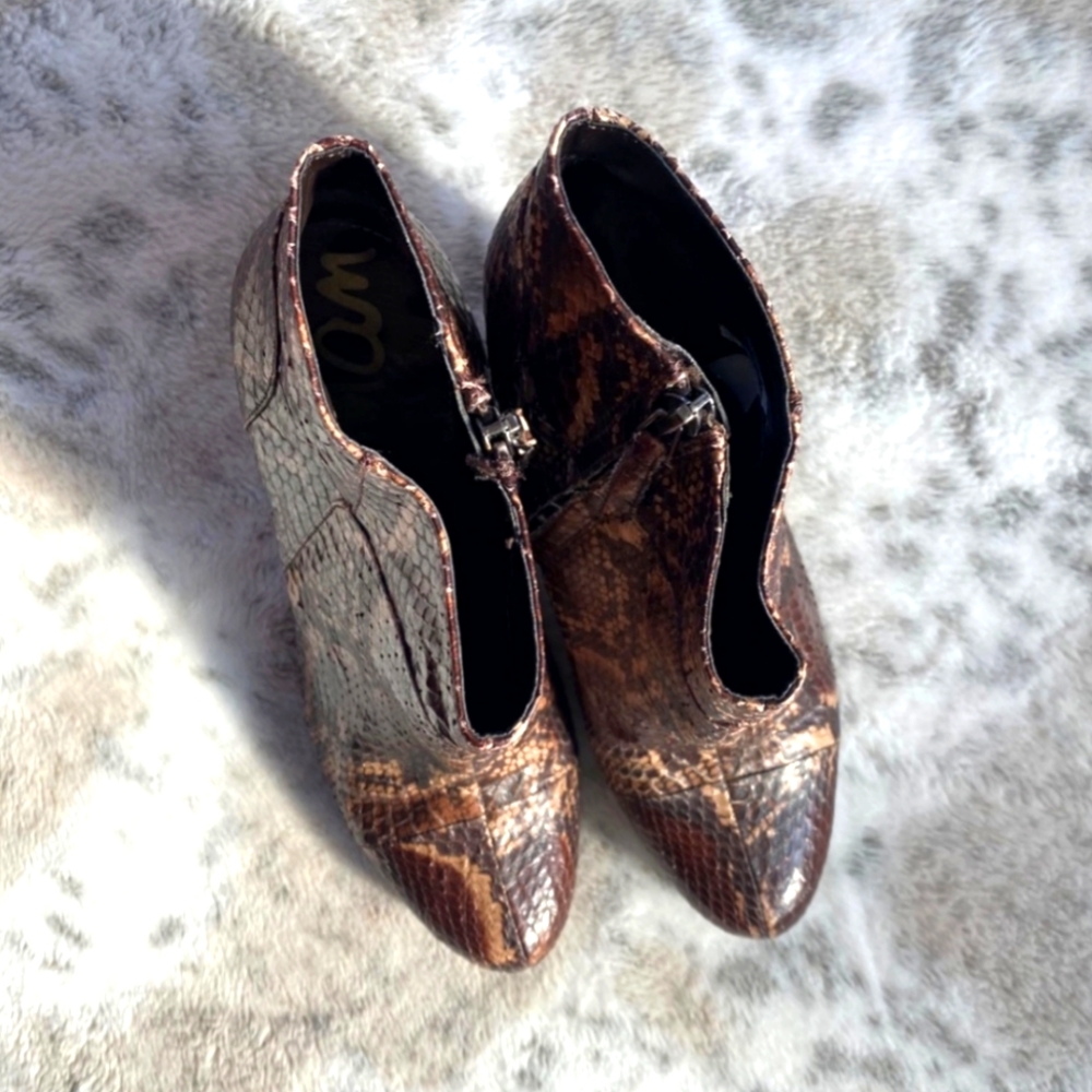 Sam Edelman Rust Python Snakeskin Ankle Boot Booties Fall Western Boho Leather - Picture 4 of 9